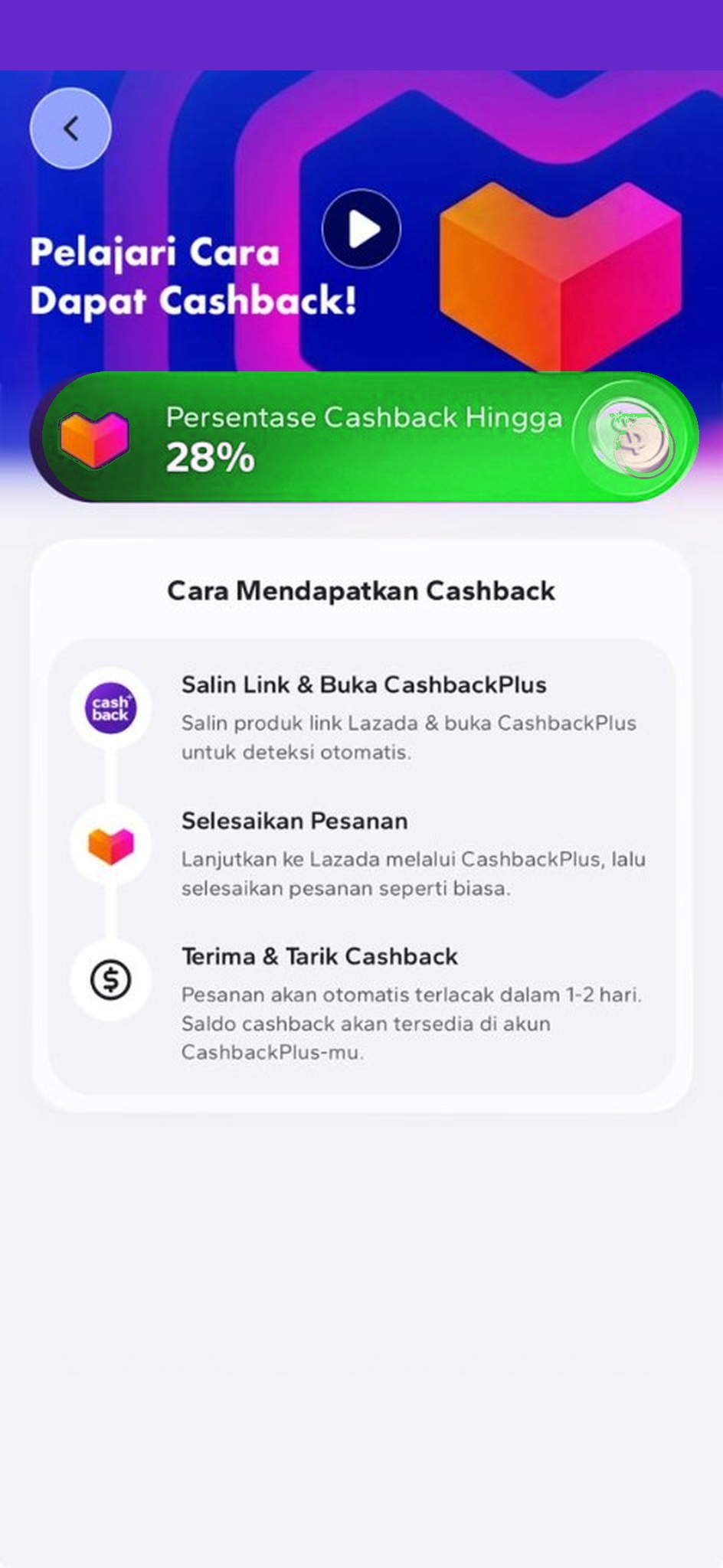 Pelajari Cara Dapat Cashback — Lazada